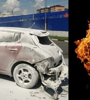 В Хмельницком на парковке ТЦ сгорел электромобиль Nissan. Видео пожара